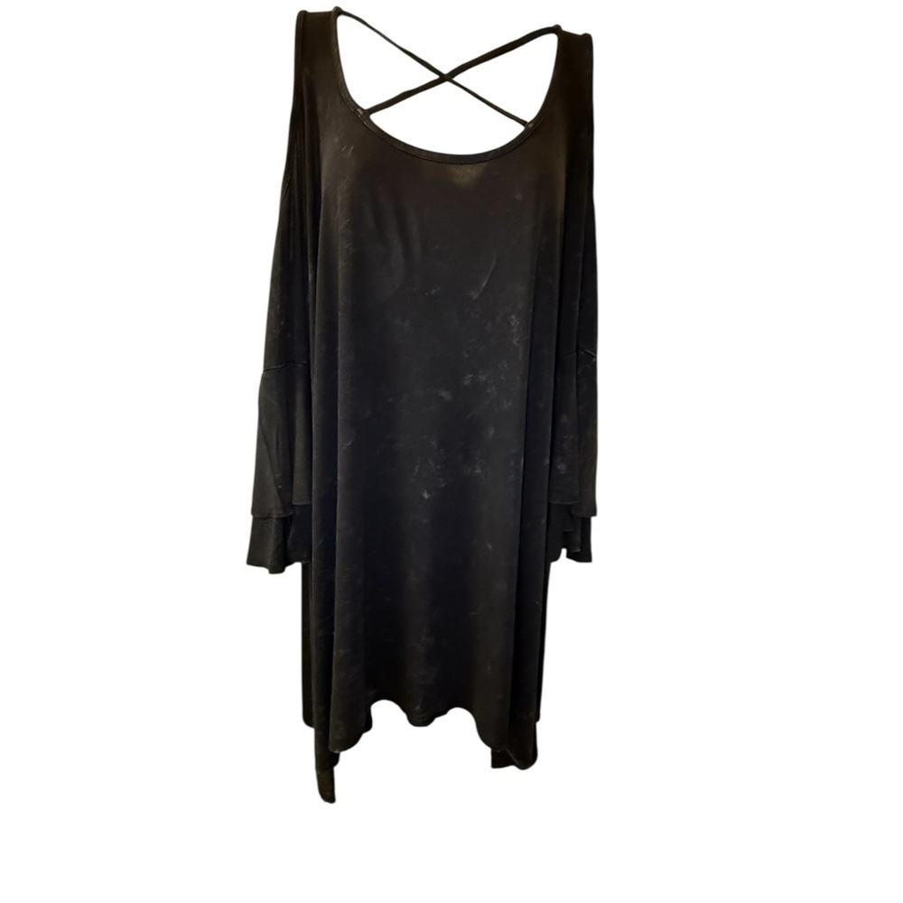 Black Cold Shoulder Top with Cross Front and layered bell sleeves